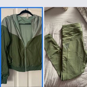 Army green workout jacket and legging set